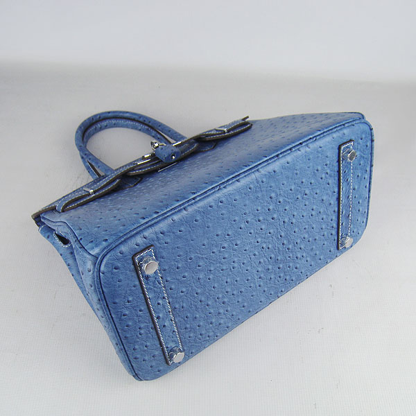 Replica Hermes Birkin 30CM Ostrich Veins Handbag Blue 6088 On Sale - Click Image to Close